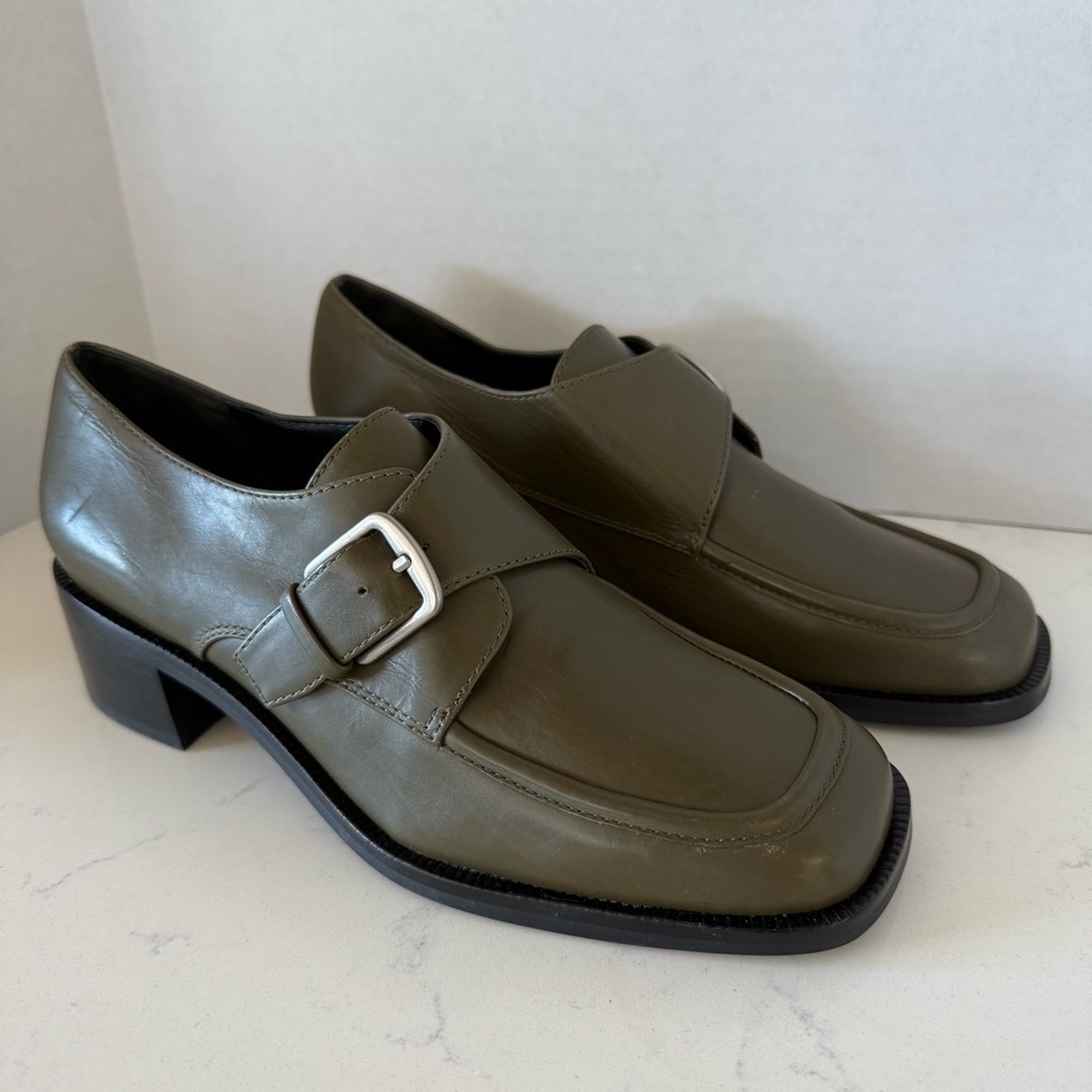 Vince Lennox Loafer Pumps | Olive Leather | Size 6 | New Without Box